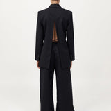 Split Back Blazer Black Pinstripe