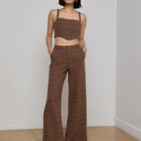 Pilar Wide Leg Pant Dark Brown Multi Houndstooth