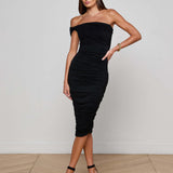 Cheryl Shirred Midi Dress Black