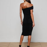 Cheryl Shirred Midi Dress Black