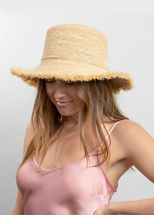 Packable Raffia Bucket Hat Natural