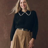 The Crochet Collar Pullover Black With Soft White