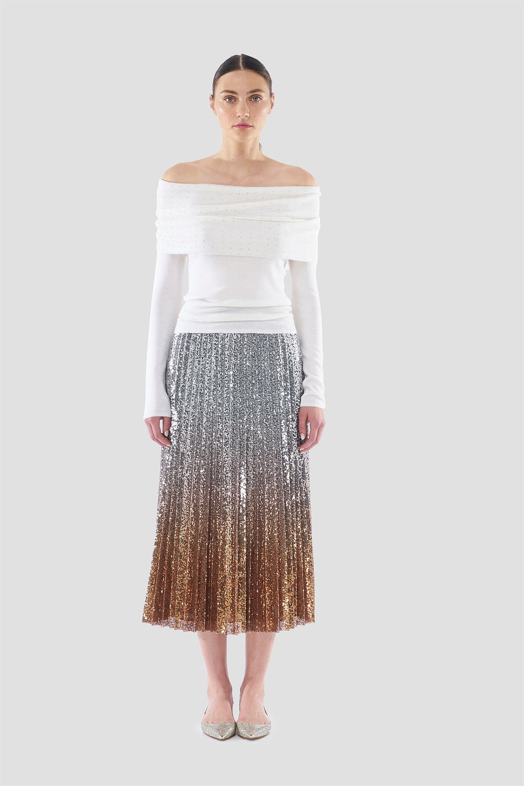 Belinda Ombre Pleat Skirt Matte Metals