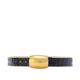 Black crocodile skin belt with a gold buckle