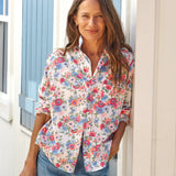 Eileen Button-Up Shirt Pink Red Blue Flowers