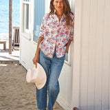 Eileen Button-Up Shirt Pink Red Blue Flowers