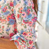Eileen Button-Up Shirt Pink Red Blue Flowers