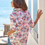 Eileen Button-Up Shirt Pink Red Blue Flowers