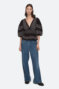 Mable Cambric Puff Sleeve Top Black