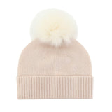 Cashmere Ivory Beanie with Fox Fur Pom Pom
