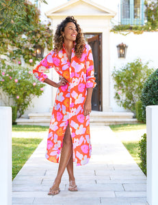 Rory Maxi Shirt Dress Orange and Pink Floral