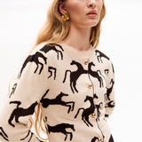 Cardigan Wild Horses Off White/Black