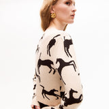 Cardigan Wild Horses Off White/Black