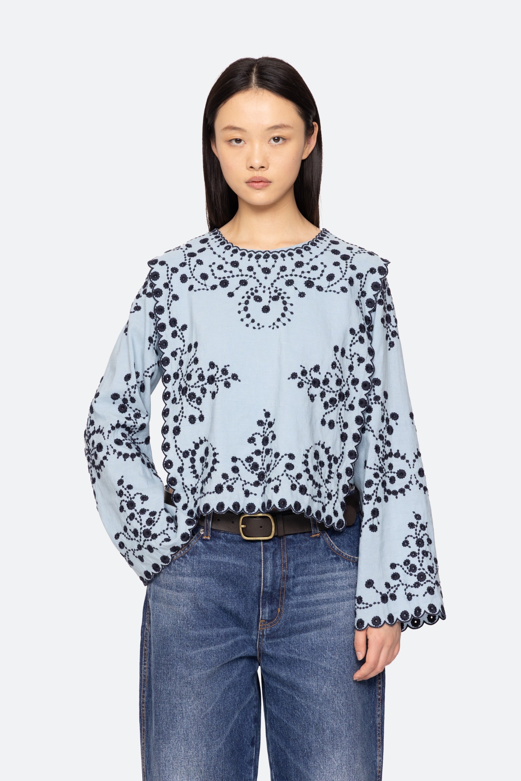 FRANCES L/SLV EMB TOP (D2)