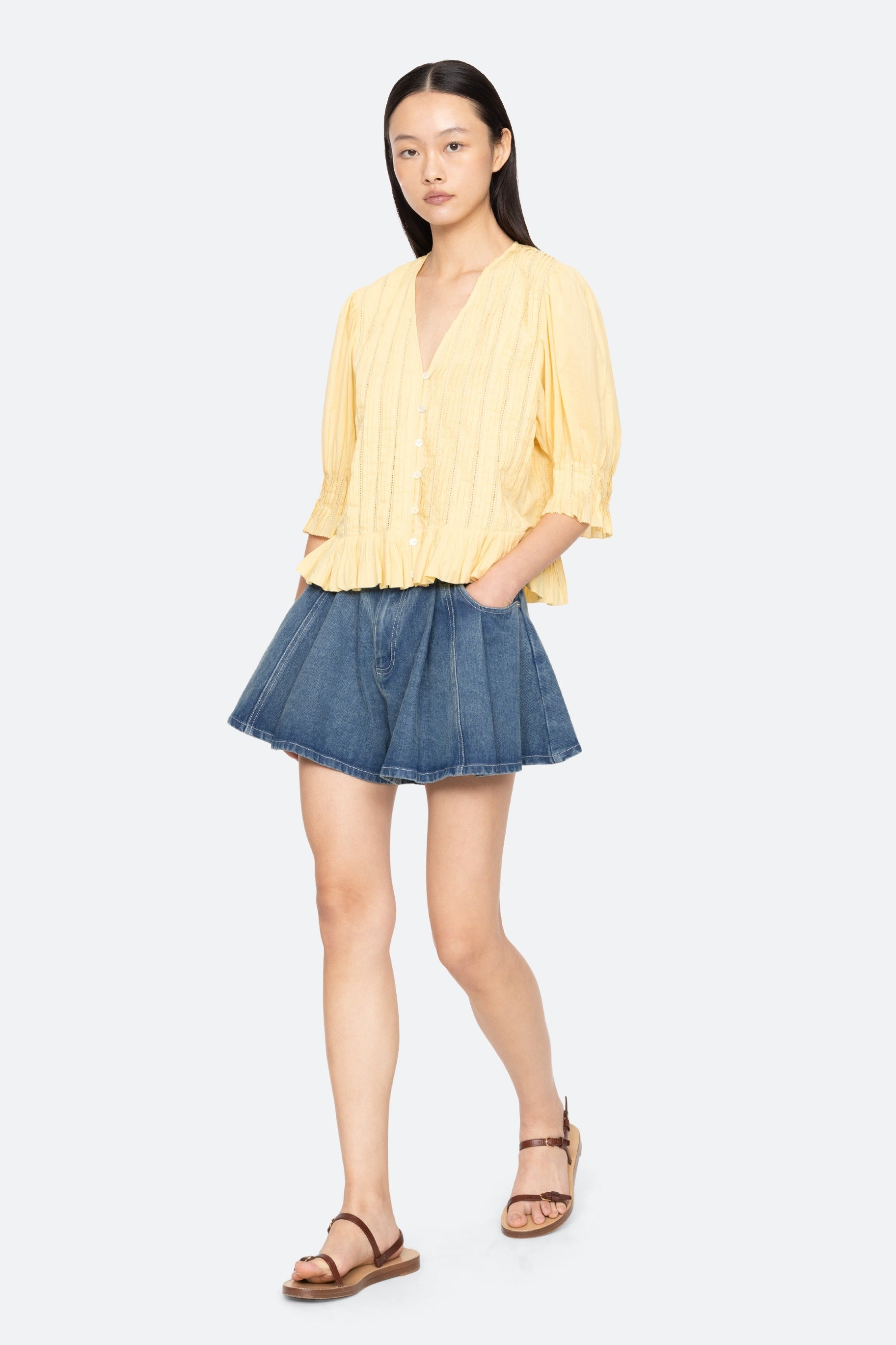 ALBERTE SOLID BUBBLE SLV BLOUSE (D1)