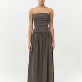 Gathered Strapless Tie Back Dress Khaki