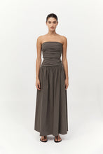 Gathered Strapless Tie Back Dress Khaki