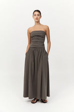 Gathered Strapless Tie Back Dress Khaki