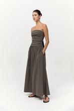 Gathered Strapless Tie Back Dress Khaki