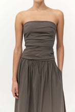 Gathered Strapless Tie Back Dress Khaki
