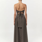 Gathered Strapless Tie Back Dress Khaki