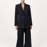 Split Back Blazer Black Pinstripe