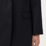 Split Back Blazer Black Pinstripe