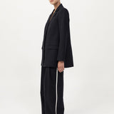 Split Back Blazer Black Pinstripe