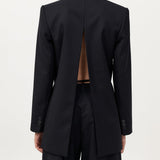 Split Back Blazer Black Pinstripe