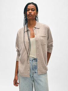 Cashmere Button Down Shirt Sand Whisper Heather