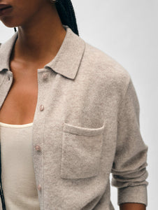 Cashmere Button Down Shirt Sand Whisper Heather