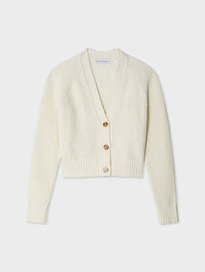 Ribbed Button Cardigan White