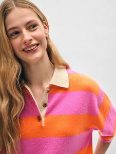 Cropped Striped Polo Fondant Pink/ Bright Tangerine