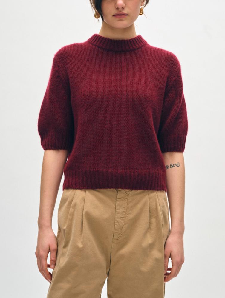 Cashmere Puff Sleeve Crewneck Sangria