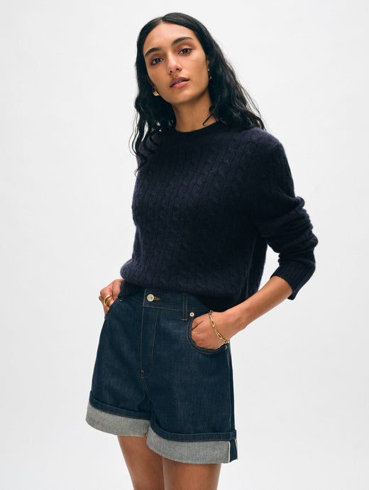 Cashmere Cable Crewneck Deep Navy