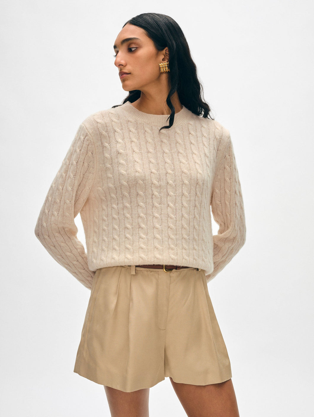 Cashmere Cable Crewneck Natural Heather