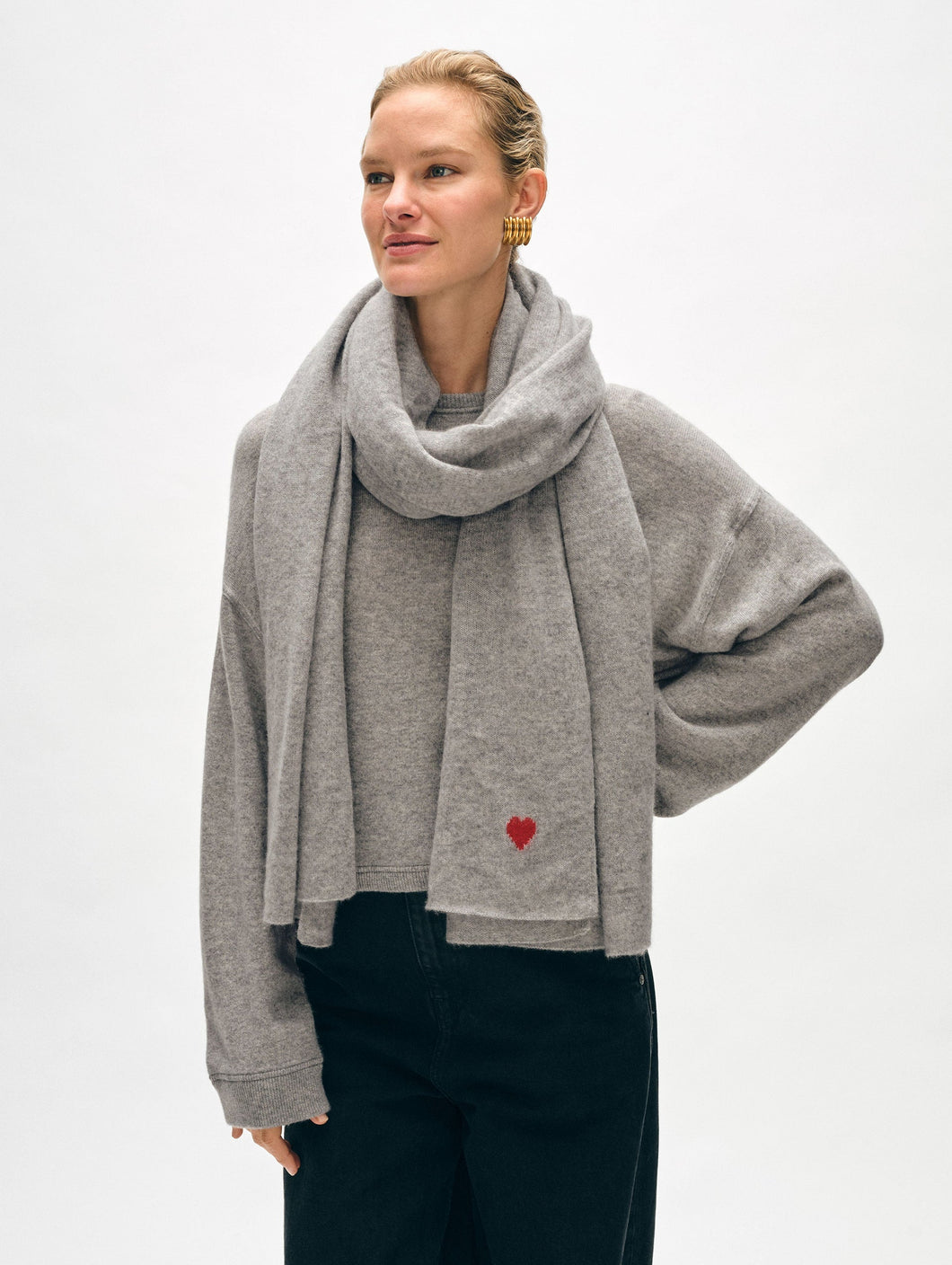 Cashmere Mini Heart Wrap Grey Heather