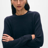Cashmere Rib Trim Crewneck Deep Navy