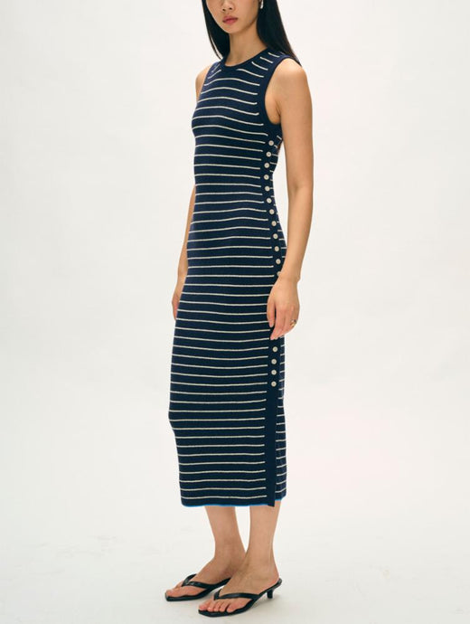 Cotton Terry Blend Dress Navy/Cream Stripe