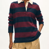 Cashmere Rugby Stripe Polo Navy/Sangria