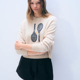 Cashmere Tennis Racquet Sweatshirt Soft White Combo