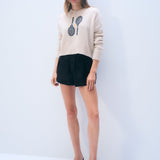 Cashmere Tennis Racquet Sweatshirt Soft White Combo