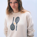 Cashmere Tennis Racquet Sweatshirt Soft White Combo