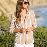 Eileen Button-Up Shirt Gold Red Blue Stripe