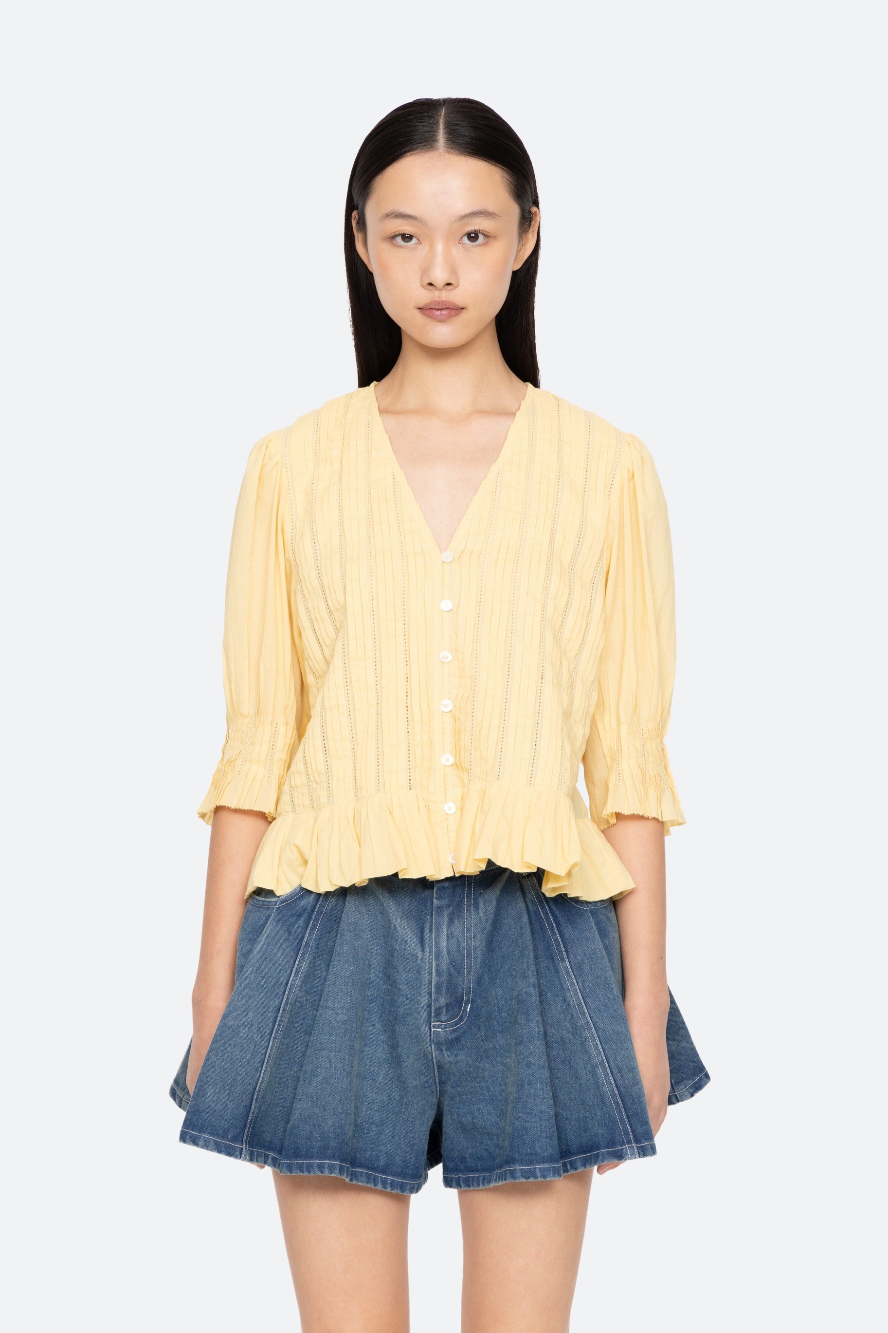 ALBERTE SOLID BUBBLE SLV BLOUSE (D1)