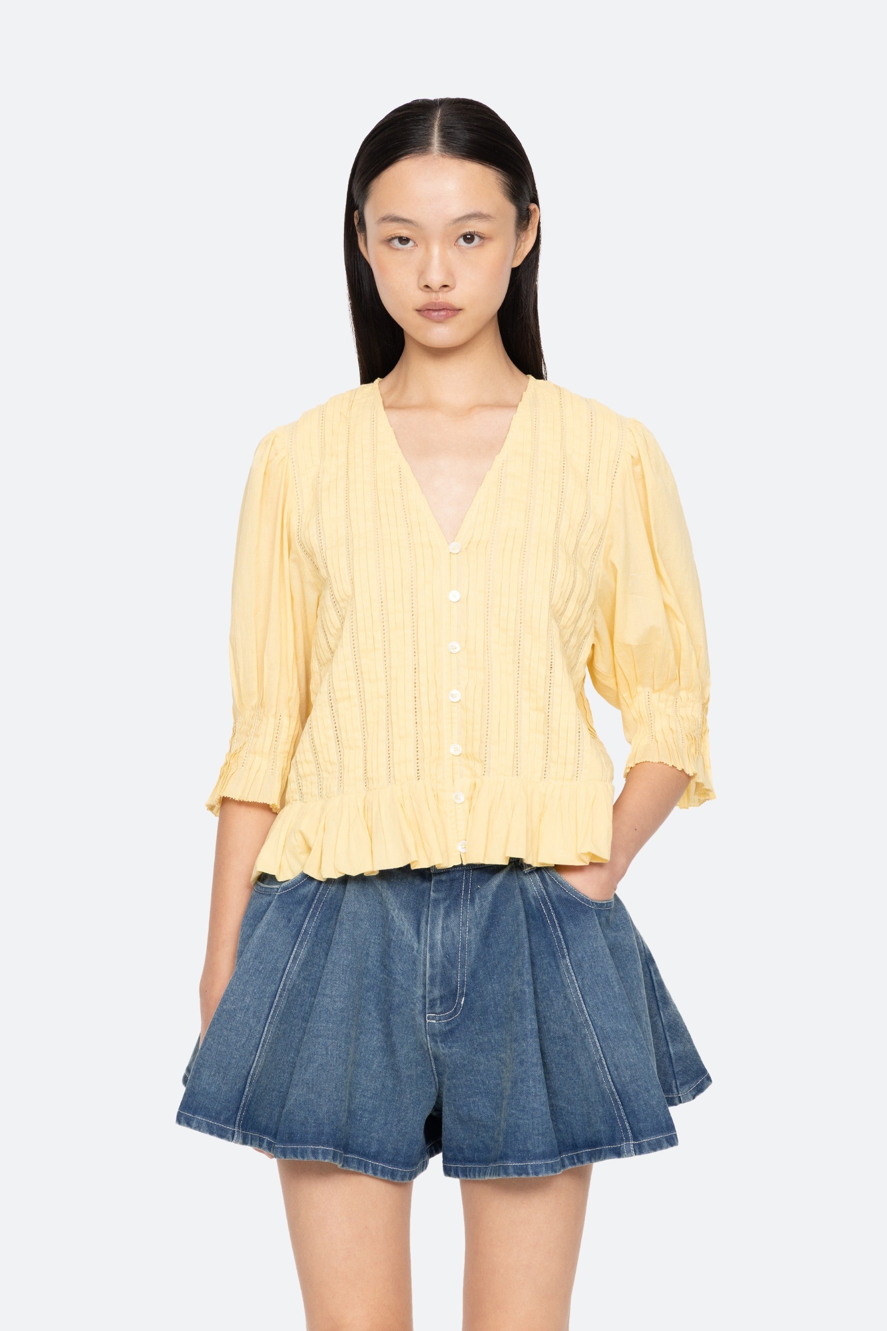 ALBERTE SOLID BUBBLE SLV BLOUSE (D1)