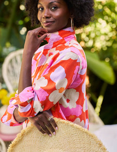 Rory Maxi Shirt Dress Orange and Pink Floral
