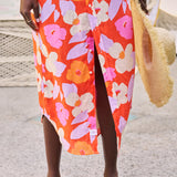 Rory Maxi Shirt Dress Orange and Pink Floral