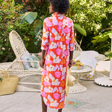 Rory Maxi Shirt Dress Orange and Pink Floral
