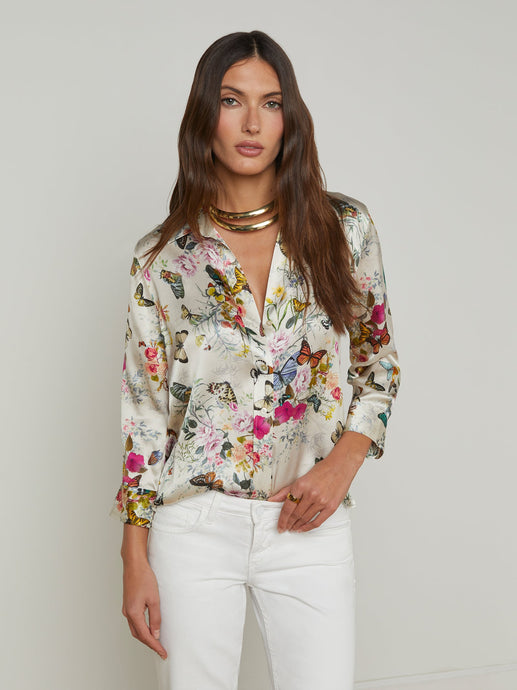 Dani Silk Blouse Vintage White Multi Chardona Butterfly